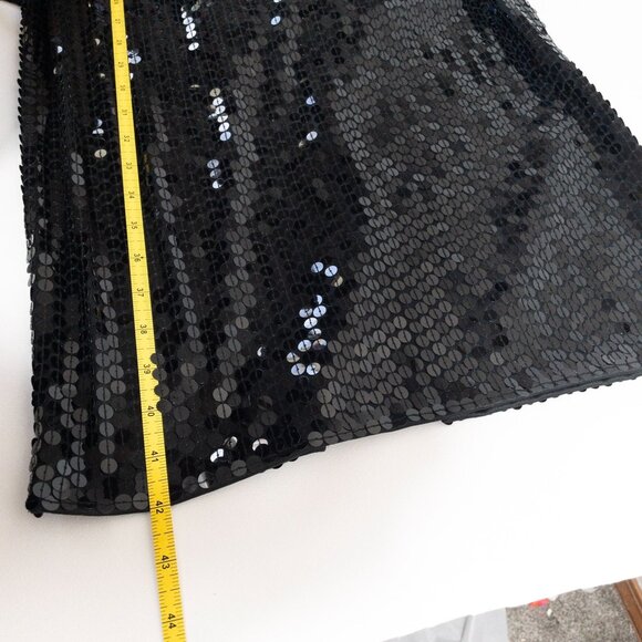 Vintage Black Sequin Peplum Long Sleeve Dress By Chaozhou Hand Stitched Embroide - Picture 9 of 11